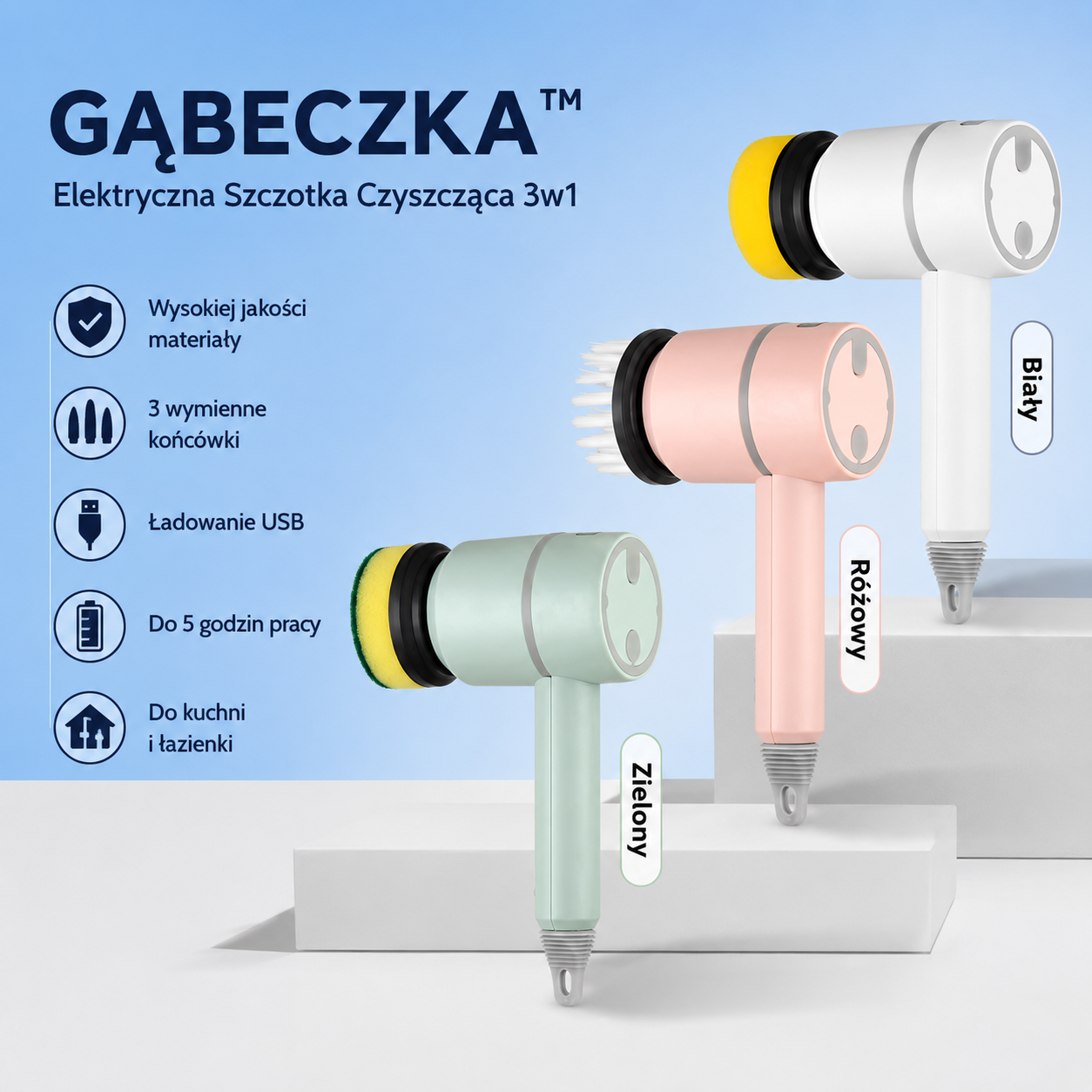 GĄBECZKA™ | Automatyczna Szczotka do Czyszczenia 3w1 – Czyści Za Ciebie